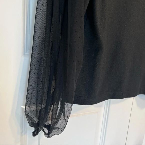 ZARA Black Top With Sheer Puff Sleeves Size S Peter Pan Boho Classic - Picture 2 of 6
